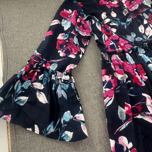 NEW! Bombay Paisley Babydoll Dress Womens XS Floral Navy‎ Blue Fusia 100% Cotton - Picture 13 of 16